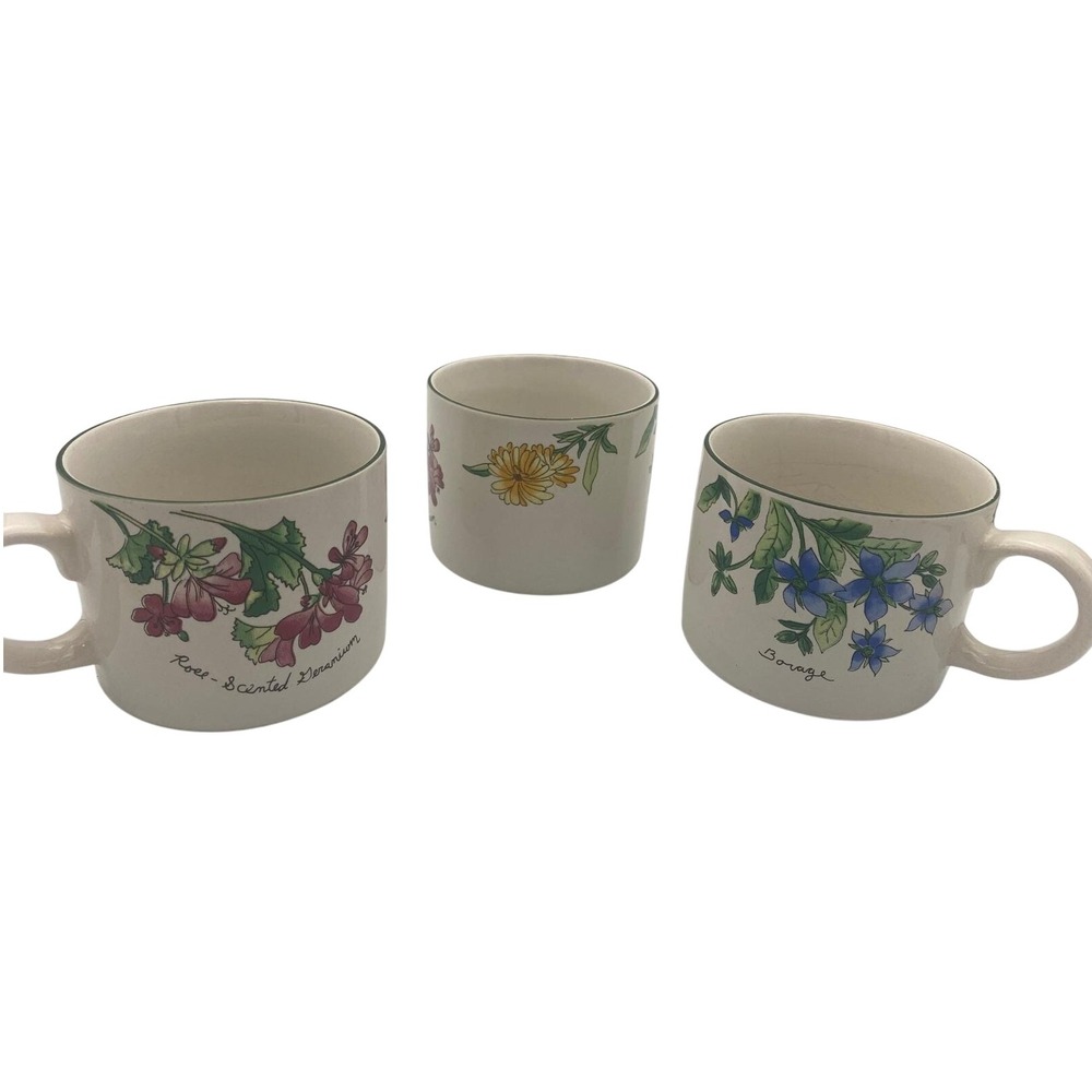 Sue Zipkin Sakura Majesticware Geranium Floral Mugs Set‎ of 3 Tea Cups 1997 EUC